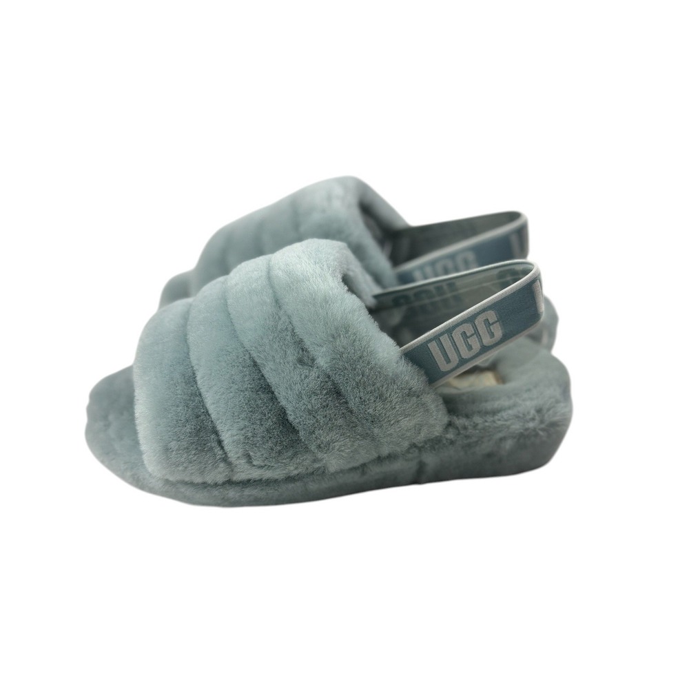 UGG Fluff Yeah Slide Shadow Grey Sheepskin Slingback Slipper 1095119 Women 9 NEW